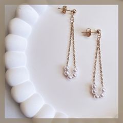 ＊小粒パール チェーン 上品 シンプル ハンドメイドピアス イヤリング シンプル ブライダル フォーマル アレルギー対応