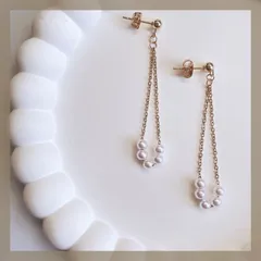 シンプル上品＊小粒パール チェーン 上品 シンプル ハンドメイドピアス イヤリング シンプル ブライダル フォーマル アレルギー対応