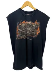 HARLEY DAVIDSON (ハーレーダヴィッドソン) USA製 袖無し ノースリーブTシャツ カットオフ 2005年製 FARIBAULT L ブラック メンズ/028
