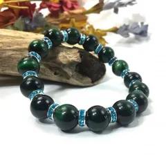 パワーストーン　ブレスレット　グリーンタイガーアイ　12mm （ライトブルー）メンズ・レディース　男性・女性　数珠ブレス　開運 [24]