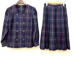 #asc レリアン Leilian セットアップ 9 青系 マルチ スカートスーツ チェック ノーカラー 薄手 ストール付き レディース [904008]