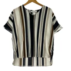 AZUL BY MOUSSY アズールバイマウジー   ストライプ Vネックカットソー sizeS/ホワイト×ブラウン×ブラック