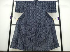 最終価格】美品 有松絞り 浴衣 仕立て 麻の葉 絞り浴衣 紺 白 夏祭り 