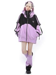 サブカル 地雷 アウター ブラック・パープル ジャージ 半袖 オーバーサイズ パープル サブカル 服 オーバーサイズ 大きめ ゆったり 原宿