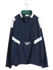 【お得なクーポン配布中!】 90s リーボック ハーフジップ ナイロン トラック ジャケット メンズ L オールド ウインドブレーカー プルオーバー ブルゾン 収納 フード 紺