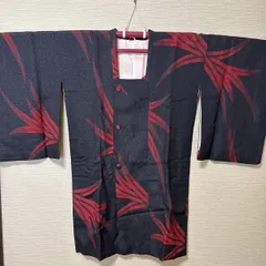き645】アンティーク 道行コート 黒地 赤抽象模様 裏地花柄 正絹 和装 羽織 リメイク素材