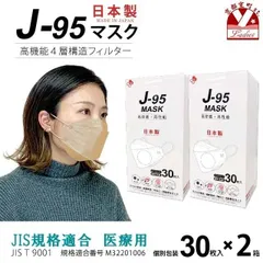【まとめ買い2個組】サージカルマスク 不織布 3d 立体 日本製 j95 正規品 JIS規格適合 30枚入×２箱(60枚)「ハニー」