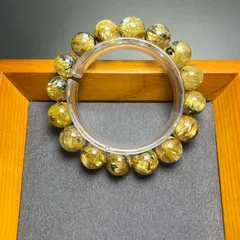 綺麗EU製★太陽花タイチンルチル★黄金針水晶 金運 開運 ゴールド ブレスレット パワーストーン 12.8-13.7mm ZZ1501