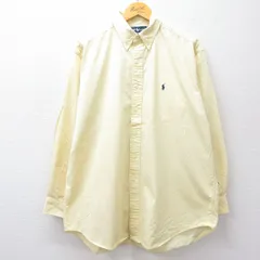 XL/古着 ラルフローレン 長袖 ブランド シャツ メンズ 90s ワンポイントロゴ BLAKE 大きいサイズ ロング丈 コットン ボタンダウン 薄黄 イ