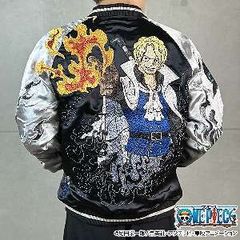 ONE PIECE刺繍スカジャン　サボ×ドラゴン　リバーシブル　　XL　黒 　Embroidered jumper(SUKAJYAN)