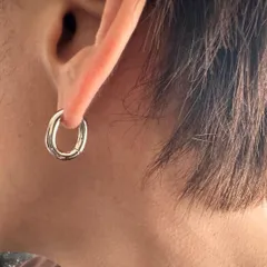 メンズ ステンレス製 シルバー オーバルピアス 片耳用 アクセサリー 大ぶり