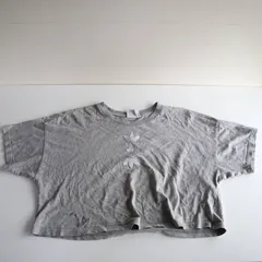 アディダス オリジナルス クロップド Tシャツ グレー レディース L 古着 リメイク風 Y2K ロゴ 半袖 adidas トレフォイル ダメージ