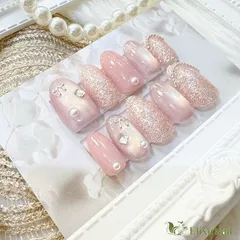 【現品】ネイルチップ　ピンク　リボン　マグネット