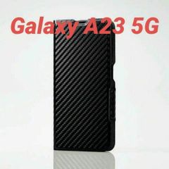 Galaxy A23 5G 用 薄型 ソフトレザーケース カーボン調ブラック