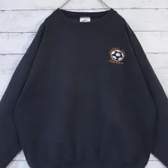 90s USA製 JERZEES ジャージーズ CENTRAL YORK SOCCER ヘビーウェイト 肉厚 カレッジ サッカー刺繍ロゴ 裏起毛 クルーネック スウェット トレーナー L ブラック 黒 グッドフェード 20202377