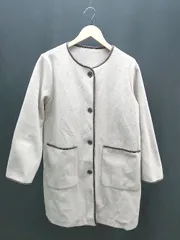 ◇ GLOBAL WORK グローバルワーク 起毛 ボタン Vネック シンプル 秋冬物 長袖 コート サイズM ベージュ系 レディース E  【1305020009637】