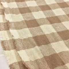 約110×34cm　チェック柄 綿麻 生地 コットンリネン ワッシャー 2.5cm角  2393-3B モカ　生地 布地 布 ハンドメイド