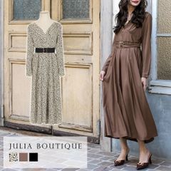 JULIA BOUTIQUE ゴールドポイントVネック長袖ロングワンピース