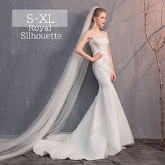 웨딩 드레스 큰 사이즈 화이트 화이트 롱테일 결혼식 레이스 SML XL LL 원피스 2차회 불려 발표회 포멀 소매 없음 끈 타입 투명감 피쉬 테일