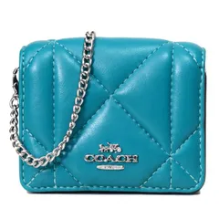 コーチ 財布 COACH レザー キルティング チェーン ミニ ウォレット カードケース カードポーチ 定期入れ 名刺入れ ポーチ コインケース ティール CJ528