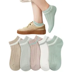 おしゃれ 薄手 夏用 くるぶしソックス 夏用 カラーソックス スポーツ 脱げにくい くつした 女性 蒸れない靴下 可愛い ショートソックス 綿 スニーカー22-25cm 夏 くるぶし (5足セット) レディース 靴下