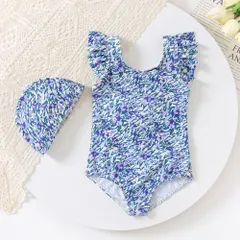 ☆ ブルー ☆ 110cm ☆ キッズ水着 花柄 リボン キッズ 水着 ワンピース 女の子 かわいい ガールズ 子供用 ワンピース水着 子供 子ども キッズ水着 ベビー水着 プール 海 スイムウェア ジュニア スイミング 水遊び おしゃれ フリル 子供用水着