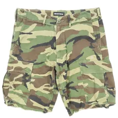GOD SELECTION XXX ゴットセレクション トリプルエックス カモフラ 迷彩柄 カーゴ ショートパンツ ハーフ丈 ショーツ カットオフ ロゴ刺繍 ボトムス サイズM グリーン 緑 メンズ YBA11