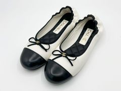 CHANEL バレリーナ　ホワイト/ブラック 36C バレリーナ - エンブロイダリー & グログラン、ホワイト