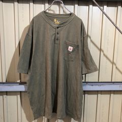345 Carhartt 半袖 ヘンリーネックTシャツ 2XL オリーブ ビッグサイズ カーハート ロゴ 古着卸 アメリカ仕入