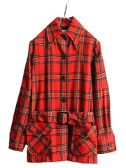 【お得なクーポン配布中!】 70s USA製 ペンドルトン チェック ウール ハーフ コート レディース M / 古着 70年代 ヴィンテージ YOUNG PENDLETON ベルト付き ジャケット