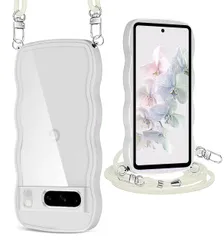 Pixel 8 Pro ケース クリア ショルダー ストラップ付き 人気 かわいい 全面保護 ピクセル 8 Pro カバー 透明 スマホケース 首かけ 肩掛け TPU 薄型 軽量 取り外し可能 長さ調整可能 ワイヤレス充電対応（ホワイト）