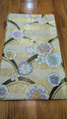 No.39【美品】袋帯 振袖•フォーマル向き ゴールド 水色 花柄