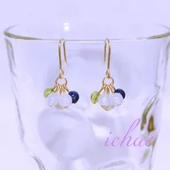 淡水パール×天然石のカラフル彩りイヤリング/ピアス
