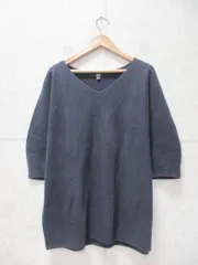 UNIQLO ユニクロ 3Dコットン パフスリーブセーター 五分袖サマーニット 無地 ネイビー XLサイズ 251-422909のサムネイル