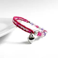 【キッズ】オーロラビーズのゴムブレスレット　* ときめきのパレット / クランベリー *