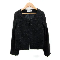 ナチュラルビューティーベーシック NATURAL BEAUTY BASIC ノーカラージャケット ミドル丈 総裏地 ウール混 S ブラック 黒 /MS37