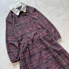 昭和レトロ ヴィンテージ チェック柄 ワンピース 長袖 ロング丈　古着女子 ac