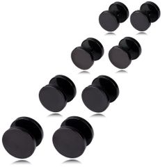 【色：ブラック 幅9/10/12/14mm 4ペアセット】[Adelina Style] サージカルステンレス 人気 ダンベルピアス ネジ式 フラットキャッチ 円型 メンズ レディース 男女兼用 シンプル 金属アレルギー対応 スタッドピアス ペア