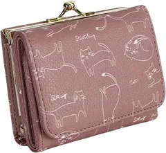 aspersio 母の日 アスペルシオ 三つ折財布 3つ折り 多機能 レディース( サーモンピンクキャット柄,  10cm)