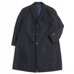 極美品●2020年製 HUGO BOSS ヒューゴボス 希少大きめサイズ 織柄 ロゴプレート付き チェスターコート/ロングコート ネイビー 56 正規品のサムネイル