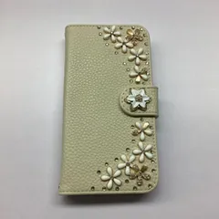 【7】026 iphone13 pro スマホケース  手帳型 ベージュ 花 デコ