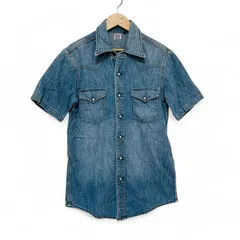 エドウィン　Sサイズ　シャツ　青　ブルー　半袖　デニム生地