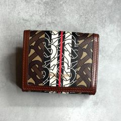 【美品】 BURBERRY バーバリーロンドン / ルナTBモノグラムコンパクトウォレット 三つ折り財布 ブラウン マルチ LUNA TB MONOGRAM 8030424