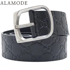 GUCCI(グッチ) グッチシマ ベルト アパレル ファッション小物 服飾小物 95・38 グッチシマレザー ブラック黒 マットシルバー金具 211562 メンズ 40802156522【中古】【アラモード】