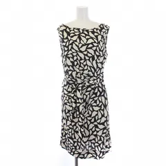 ダイアンフォンファステンバーグ DIANE von FURSTENBERG ワンピース ノースリーブ ひざ丈 リボン 総柄 シルク 4 M 黒 ブラック 白 ホワイト /BM