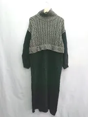 ◇ ⊇ Bob ボブ ドッキング ハイネック ボリュームスリーブ 長袖 マキシ丈 ワンピース サイズL ブラック系 レディース E  【1408220039289】