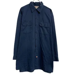 Dickies 長袖 ワークシャツ XL ネイビー ディッキーズ ボタン ビッグサイズ ワークウェア 胸ポケット 古着卸 アメリカ仕入 a701-6000のサムネイル