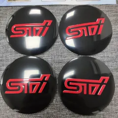 【送料込】STI センターキャップ ステッカー 黒/銀１台分セット(４枚) アルミ製 スバル SUBARU