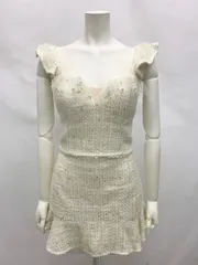 1401 ROBE de FLEURS ローブドフルール セットアップドレス キャバクラ ツイードラメ フリル タイト ミニ チュール パール キャバドレス M