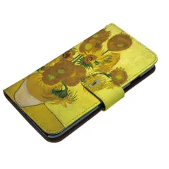 フィンセント・ファン・ゴッホ iPhone 16 Plus ケース 手帳型 スマホケース [デザイン:1.ひまわり(15本)/マグネットハンドあり]